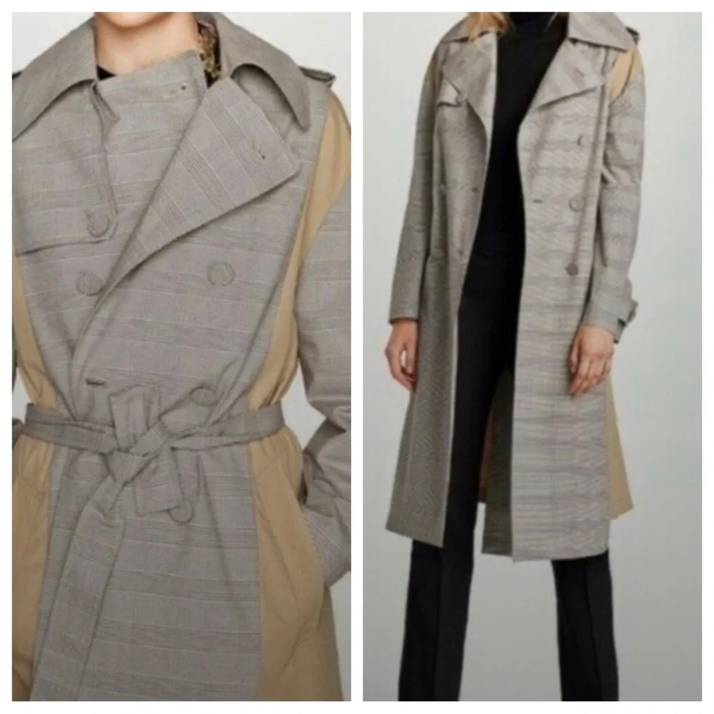 ZARA Contrast Houndstooth Trench Coat